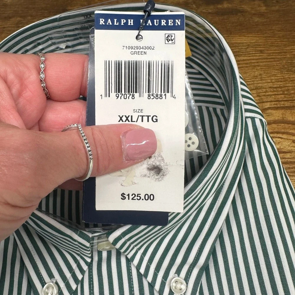 Polo Ralph Lauren Mens Classic Fit Stretch Shirt Green White Striped XXL New